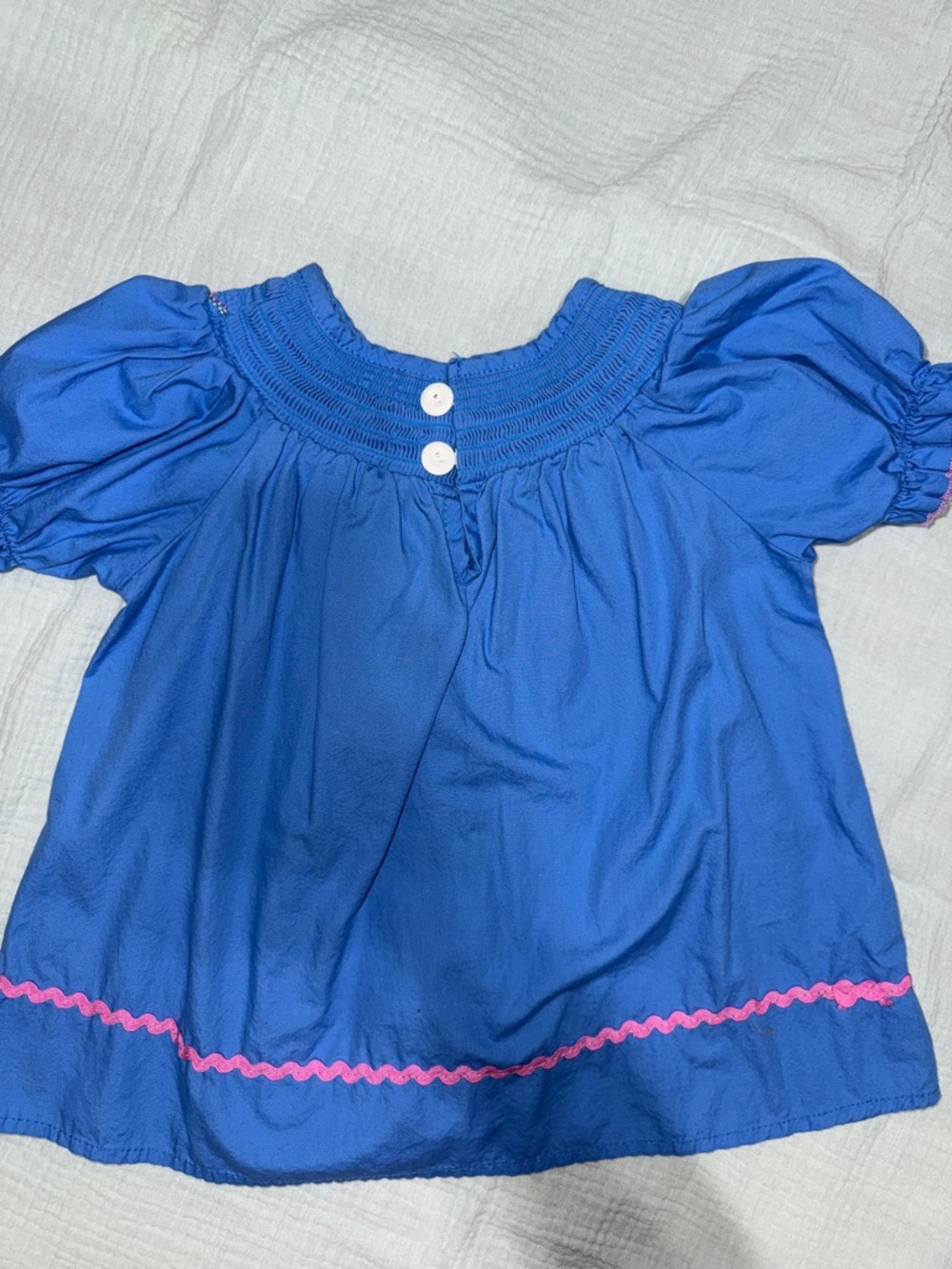 Royal Blue Girls Smocked Top with Bunny Embroidery 3-6M - Picture 2 of 2